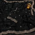 Pure Space Silk Velvet Shine Sequins Cutdana Handwork Saree