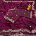 Pure Space Silk Velvet Shine Sequins Cutdana Handwork Saree