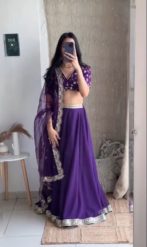 Foux Gorgette And Thread With Sequence With Micro Inner Lehenga Choli
