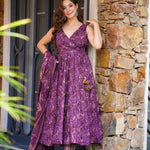Purple Color Cotton Fabric With Digital Printed Work Anarkali