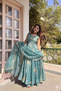 Beautiful Look Fendi Satin Gown With Sequence Embroidery Zari Work Plazzo
