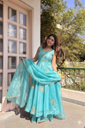 Beautiful Look Fendi Satin Gown With Sequence Embroidery Zari Work Plazzo