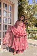 Beautiful Look Fendi Satin Gown With Sequence Embroidery Zari Work Plazzo