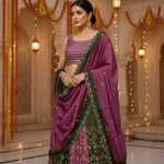 Chinon Fabric With Sequience Embroidery Work Lehenga