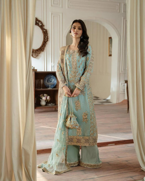 Hevy Faux Georgette Codding Sequins Embroidery Work Top Sharara