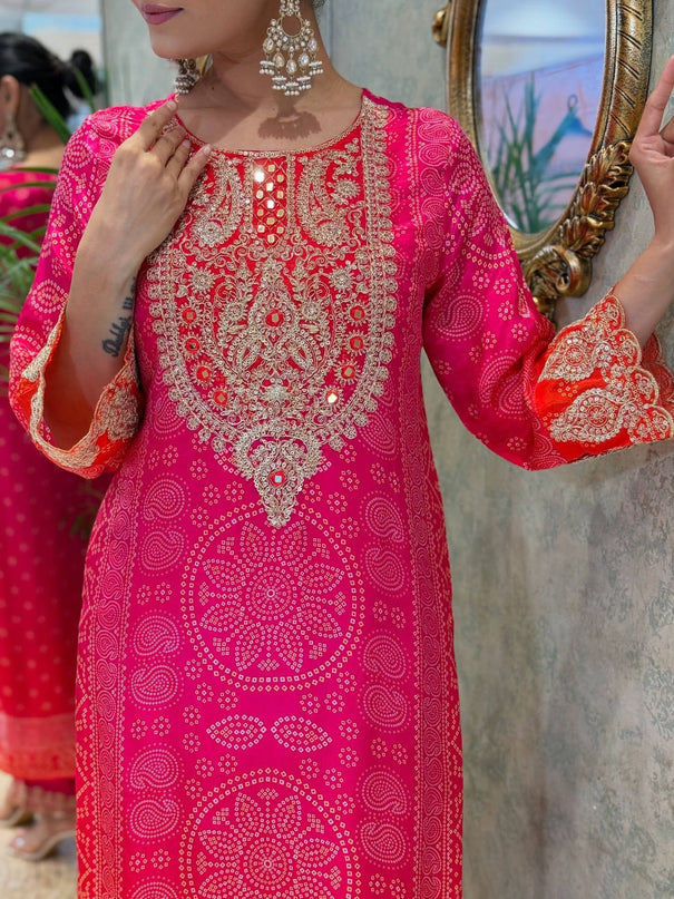 Pink Color Natural Crep Embroidery Wotk Top Pent