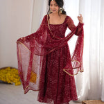 Red Color Beautifull Faux Georgette Print Work Top Pent