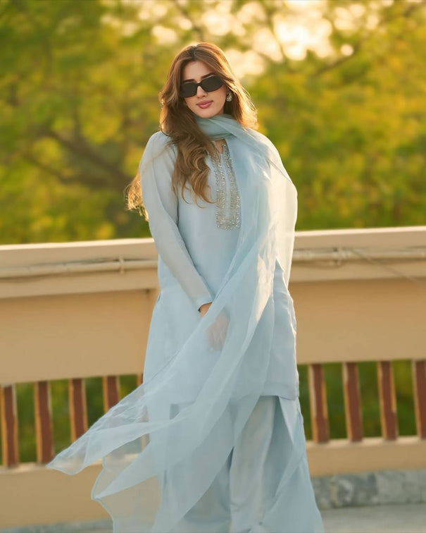 Faux Geeorgette Embroidery And Hand Work Top Farshi