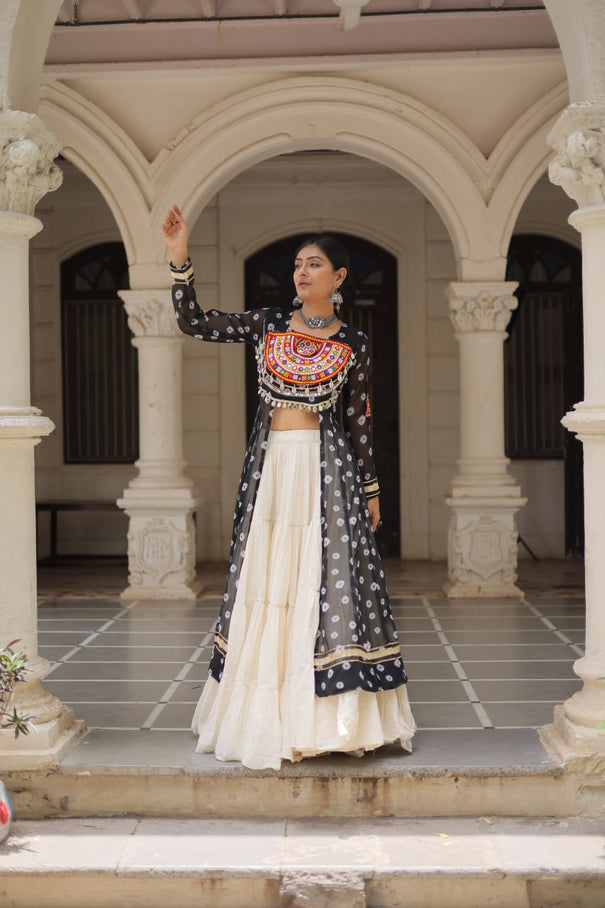 Kora Cotton Navratri Special Plain Work Lehenga
