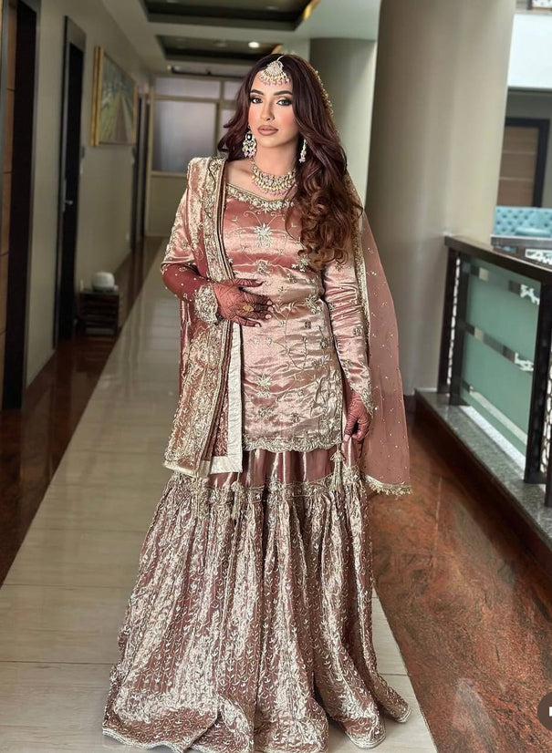 Pich Color Pure Zimmy Chu Silk Embroidery Work Top Sharara
