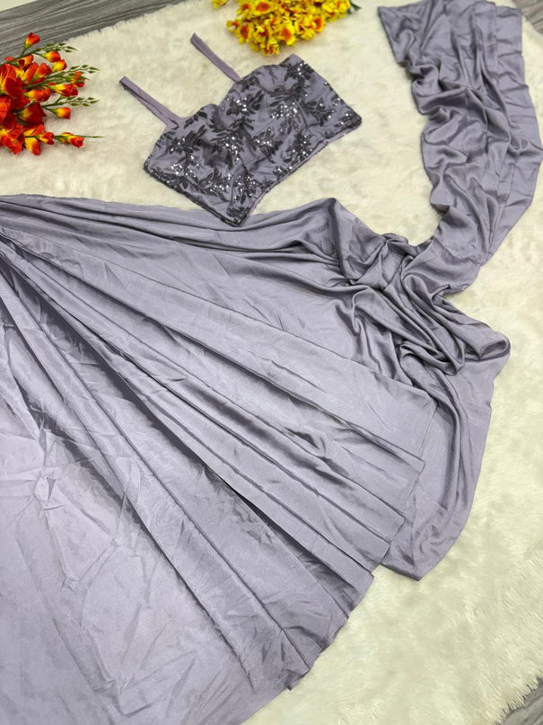 Premium French Crape Silk Ready To Wear & Embroidery Sequins Work Koti Saree