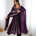 Purple Color Crunchy Silk Embroidery Work Top Plazzo