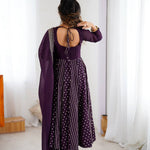 Purple Color Crunchy Silk Embroidery Work Top Plazzo