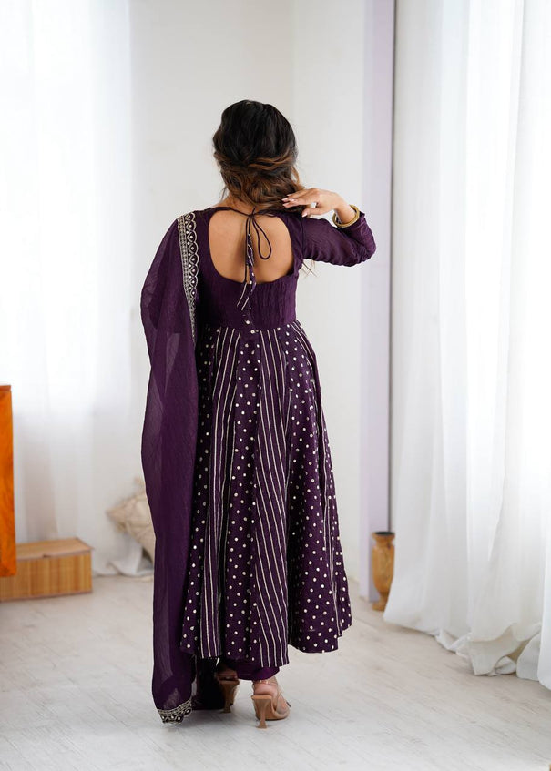 Purple Color Crunchy Silk Embroidery Work Top Plazzo