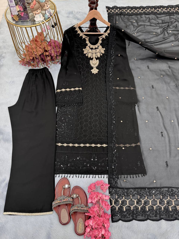 Heavy Faux Embroidery Sequence Work Top Plazzo