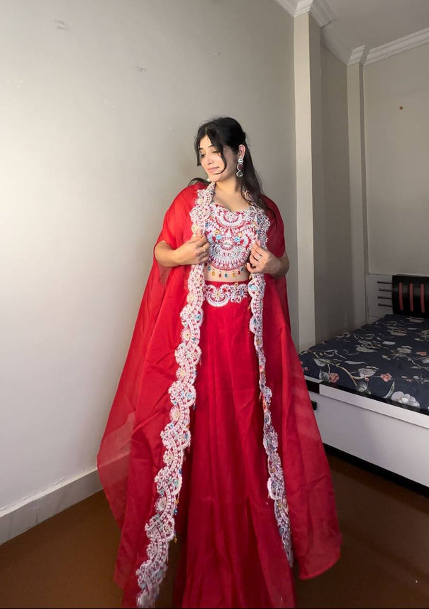Georgette Sequence Embroidery Work With Daimond Work Shrug Draped