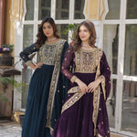 Faux Blooming Emberoidery Zari Work Gown