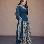 Beautifull Faux Blooming With Multi Sequience Work Gown