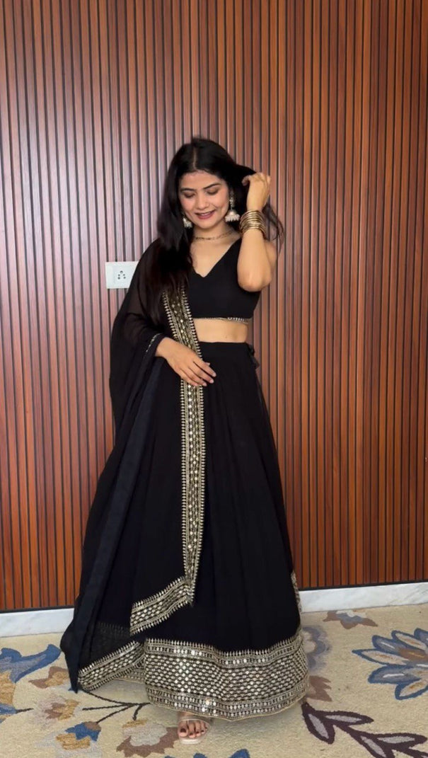 Foux Gorgette Canvas Patta And Cancan Sequence Work Lehenga Choli