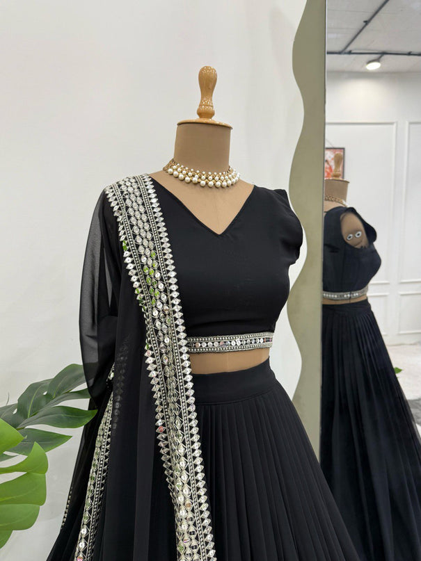 Foux Gorgette Canvas Patta And Cancan Sequence Work Lehenga Choli