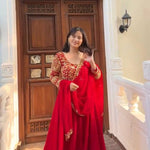 Red Color Georgette Sequience Embroidey Work Top Plazzo