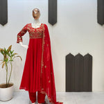 Red Color Georgette Sequience Embroidey Work Top Plazzo