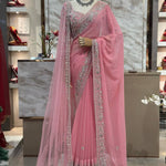 Pink Color Faux Georgette Thread With Sequience Work Saree