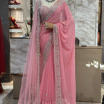 Pink Color Faux Georgette Thread With Sequience Work Saree