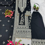 Pure Chinnon Silk Heavy Embroidery Coding Dori-Sequence Work With Full Sleeve