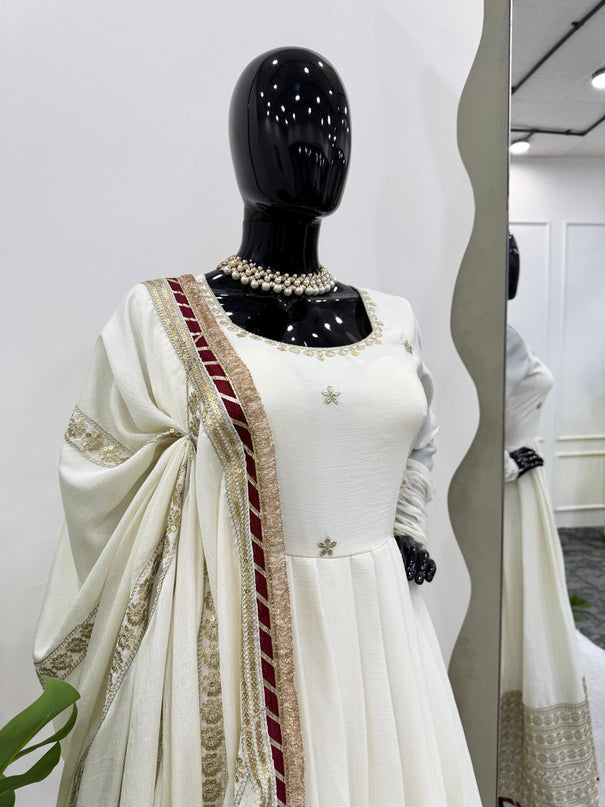 Foux Gorgette With Thread with Sequnce Work Top Pent