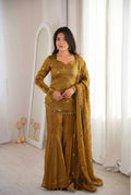 Beautiful Soft Fendy Silk With Embroidery Sequence Work Sharara Suit