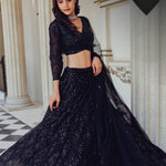 Wedding & Party Wear Sequins And Dori Work Black Color Lehenga Choli