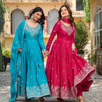 American Silk Plain Work And Thred With Sequence Work Gown