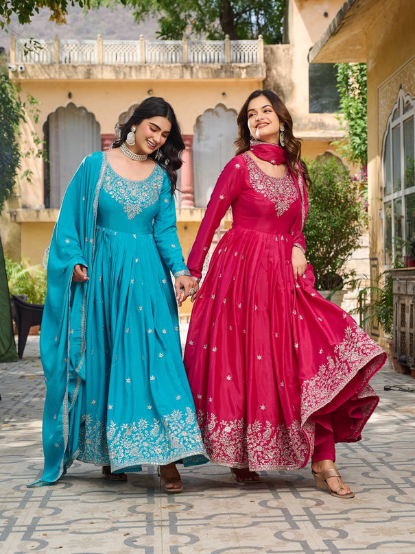 American Silk Plain Work And Thred With Sequence Work Gown