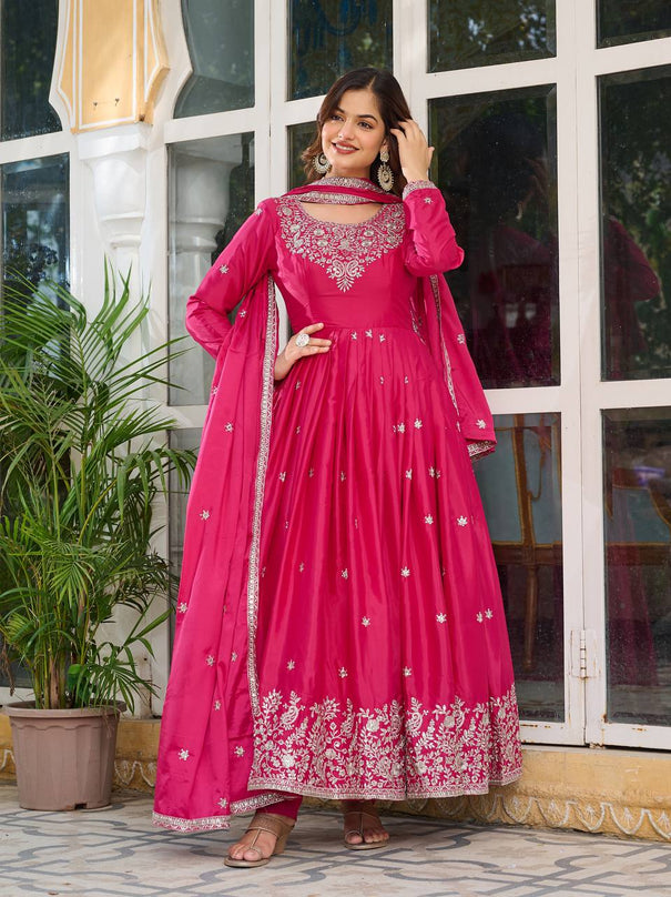 American Silk Plain Work And Thred With Sequence Work Gown