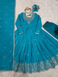 American Silk Plain Work And Thred With Sequence Work Gown