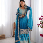 Full Heacy Chinon Silk With Sequence With Ricet Moti Wotk Top Plazzo Pair