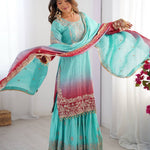 Full Heacy Chinon Silk With Sequence With Ricet Moti Wotk Top Plazzo Pair