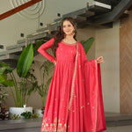 Red Color Embroidery Sequence With Zari Work Gown