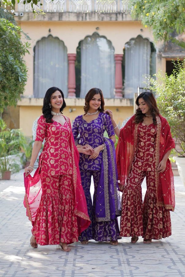 Viscose Georgette Jacquard Plain Kurti Sarara With Dupatta