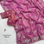 Fendy Satin Jacquard Sequins Beads Zari Embroidery Work Saree
