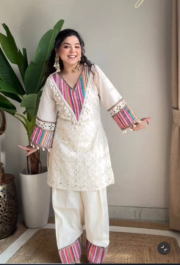 Pure Khadi Cottan With  Thread Work Top