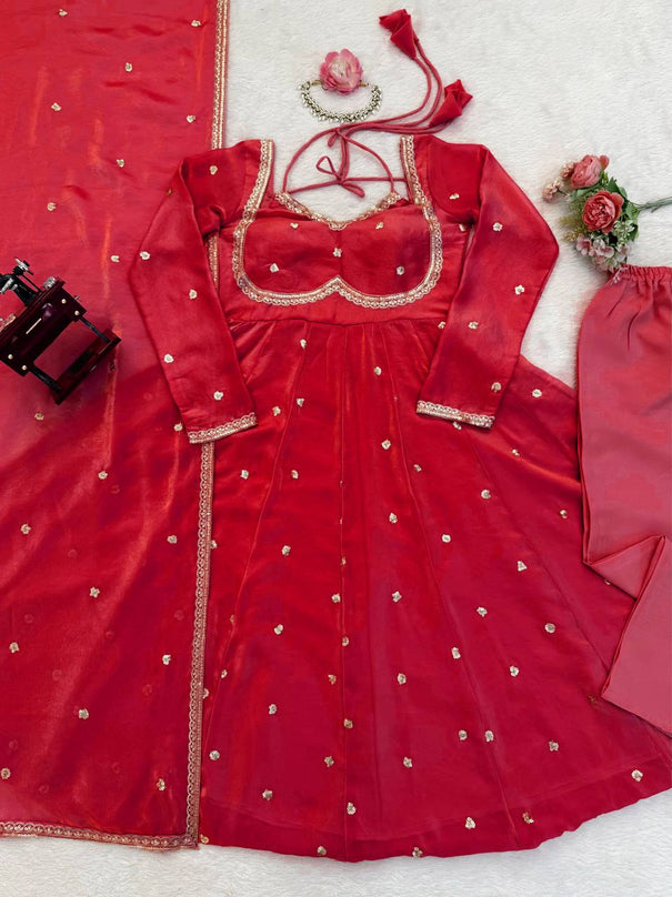 Beautifull Fendy Silk With Thread And Sequience Work Anarkali