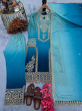Dual Tone Peding Chinon Silk Embroidery Work Top Pent