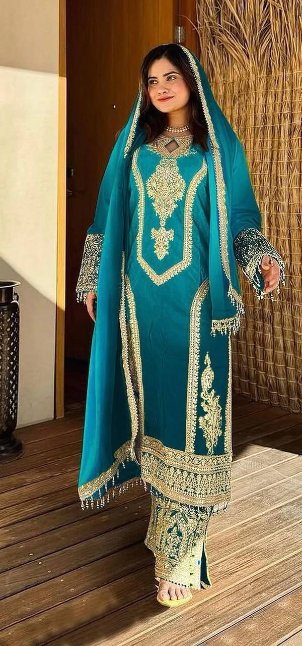 Dual Tone Peding Chinon Silk Embroidery Work Top Pent