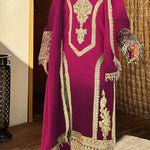 Dual Tone Peding Chinon Silk Embroidery Work Top Pent