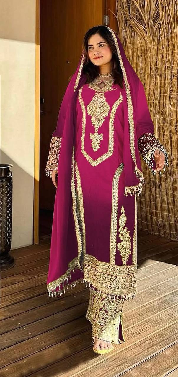 Dual Tone Peding Chinon Silk Embroidery Work Top Pent