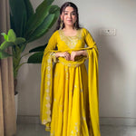 Yellow Color Fox Goergette Sequience Embroidery Work Kurti