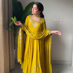 Yellow Color Fox Goergette Sequience Embroidery Work Kurti