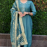 Sky Color Premium Roman Silk Hand Work Kurti